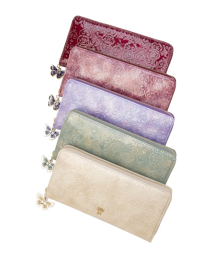 ANNA SUI Rose Heart Round Zip Long Wallet [New Color] Women's Wallet with Bill Compartment and Card Slots, Large Capacity, Mint (317983)