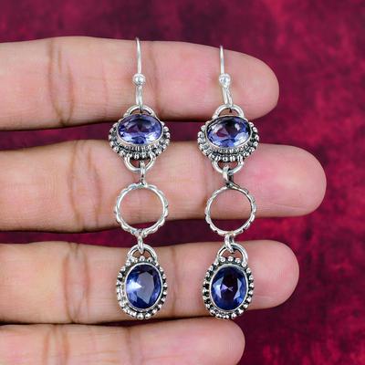 Tanzaniet Handgemaakte Edelsteen Oorbellen, 925 Massief Sterling Zilveren Oorbellen Antieke Sieraden, Oorbellen Voor Verlovingscadeau