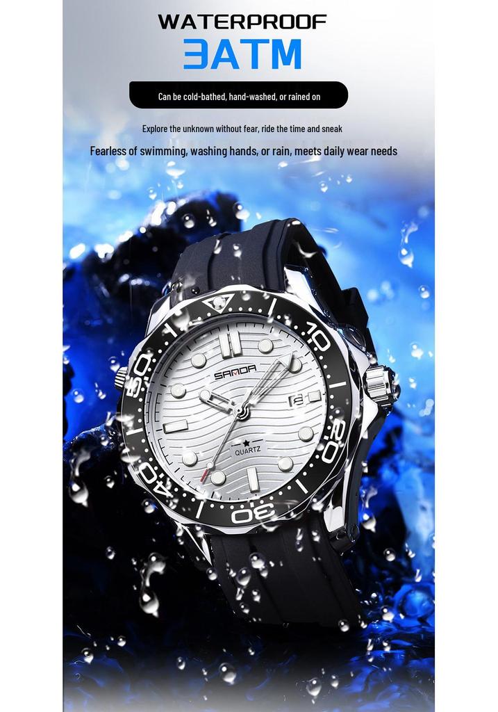 Sanda Men's Waterproof Quartz Watch with Rotating Bezel, Luminous Dial, and Calendar - Hot Sale Business Watch.