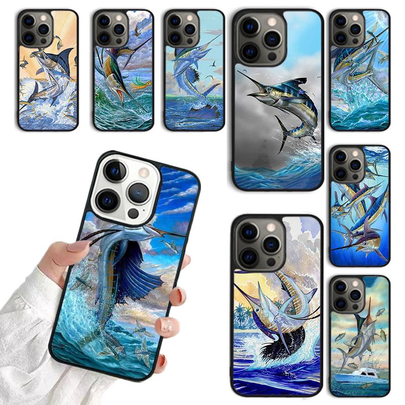 Blue Marlin Painting Phone Case For iPhone 17 Air 14 13 12 16Pro Max 15 Plus Max Cover Shell coque
