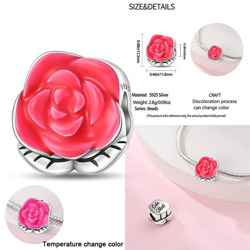 Copper Heart Color Changing Rose Pink Charms Beads Original Bracelet Diy Fine Jewelry Gifts For Women