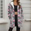 Women's Christmas Printed Fashionable Loose Zipper Fleece Hoodie Jacket