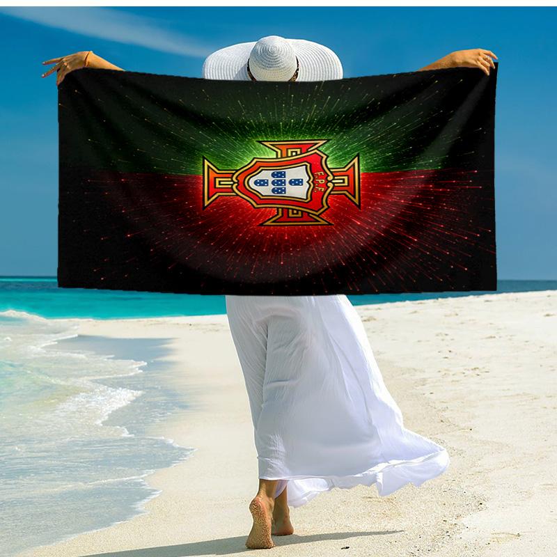 proof beach towel with Portugal Football team pattern - soft,absorbent,quick-drying,machine washable - perfect for swimming,camping,bathing