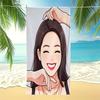 Smiling Long Hair Girl Beach Towel Pool Towel Camping Towel Bath Towel Blanket HD Digital Print Teen Girl Summer Pool Towel