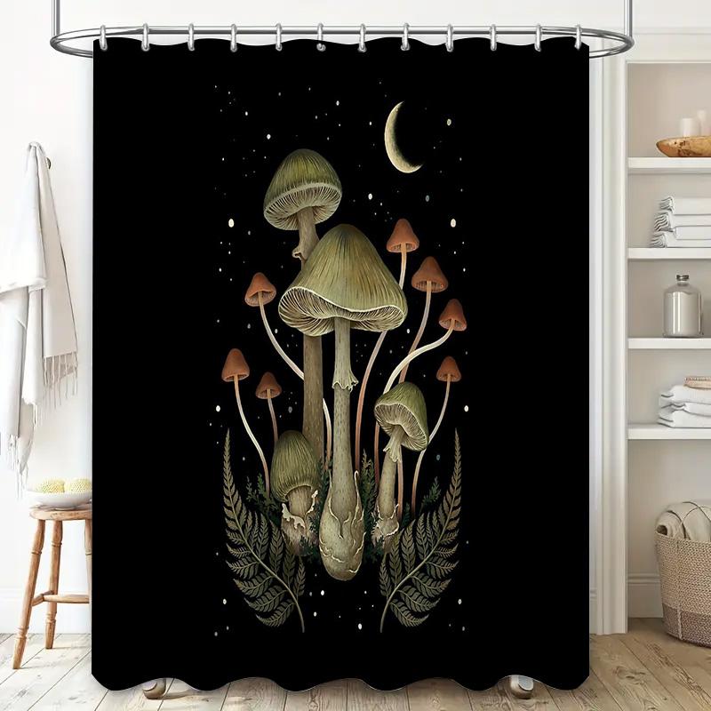 Mushroom Forest Shower Curtain Woodland Nature Decor Cottagecore Bathroom Set Vintage Botanical Shower Liner