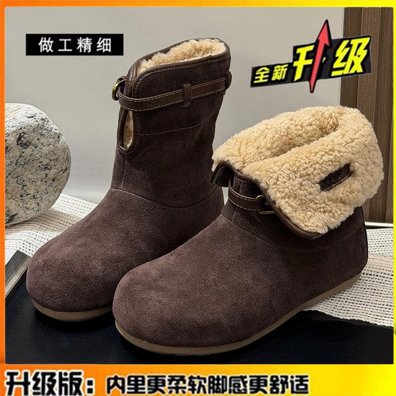 Leather thick-soled heightening two wear snow boots women's winter fur integrated short boots piled warm fluffy cotton shoes