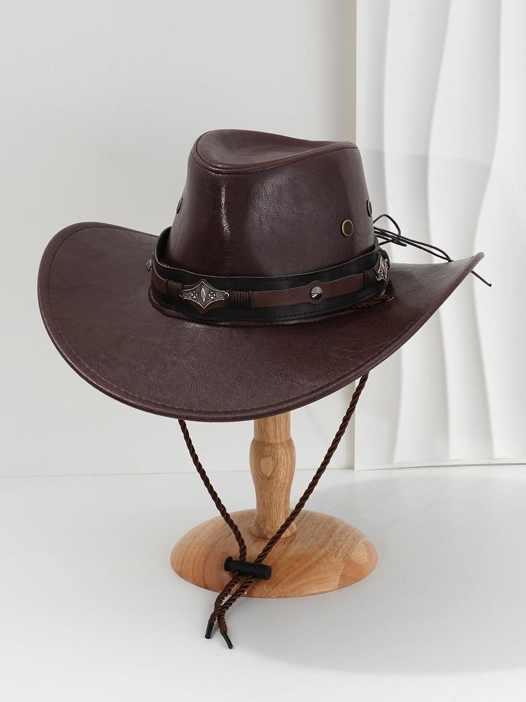 Západní unisex kovbojský klobouk z PU kůže s kovovou diamantovou páskou - Ideální dárek k narozeninám.