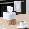 1pc Cotton Thread Tissue Box Square Desktop Napkin Decorative Box Multi-functional Hand-woven Storage Basket Tissue Storage Box
