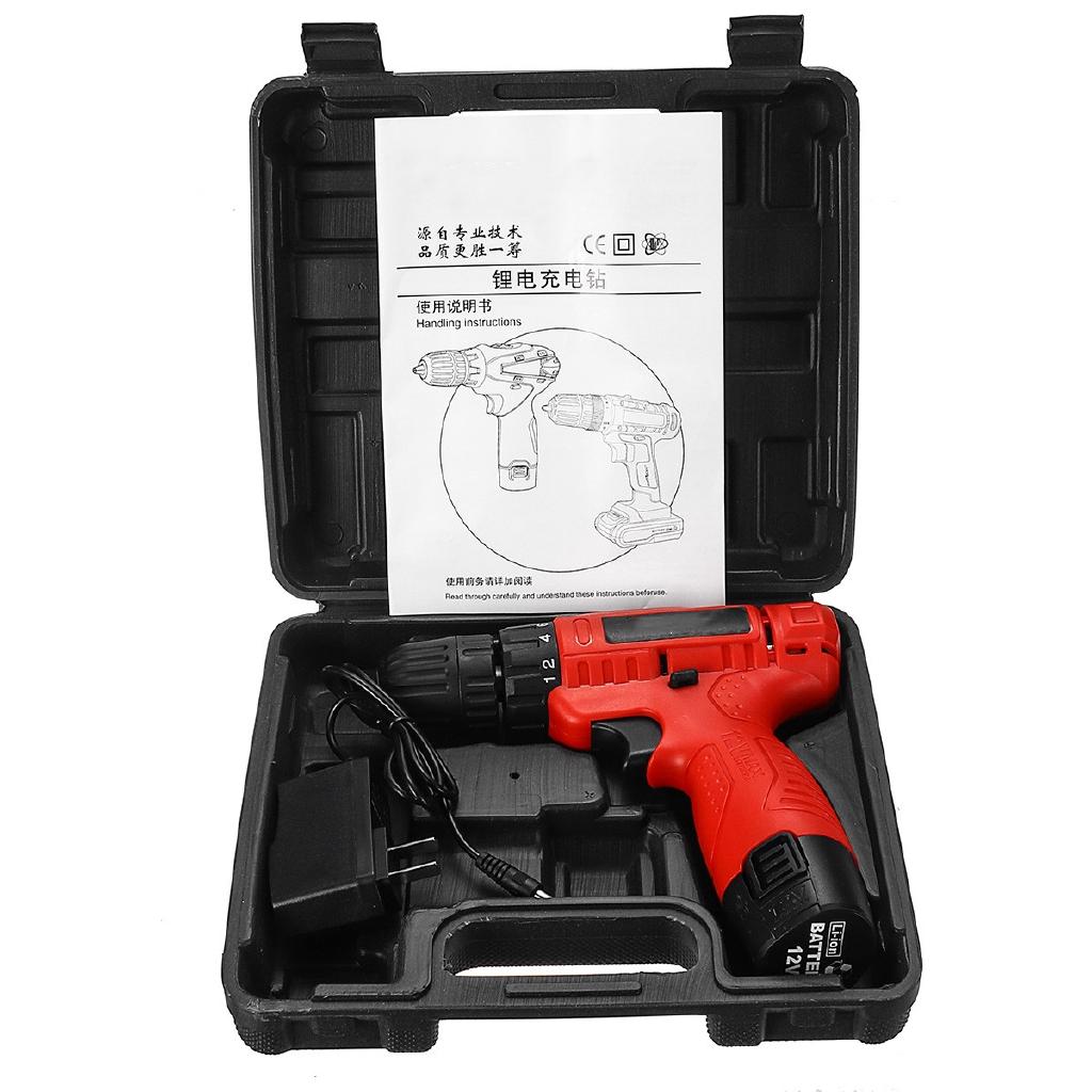 12V Electric Cordless Drill Screwdriver Hand Drill 2 Speed 18+1 Torque Adjustment Li-Ion Battery Rechargeable Power Tool