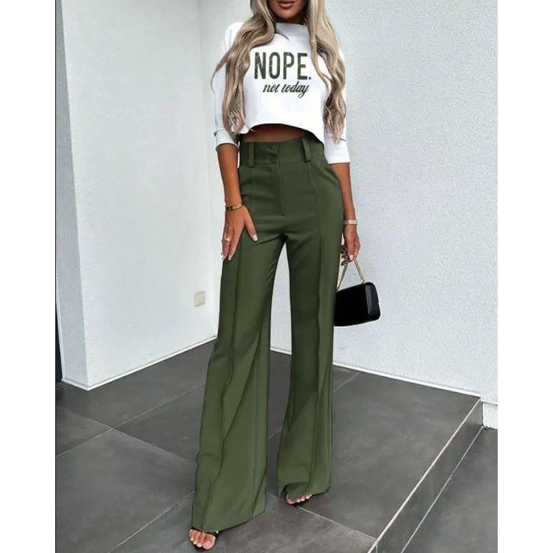Crop Cropped Top Wide-Leg Pant Suit Crop-Top Short Top Loose Pants Two-piece Set