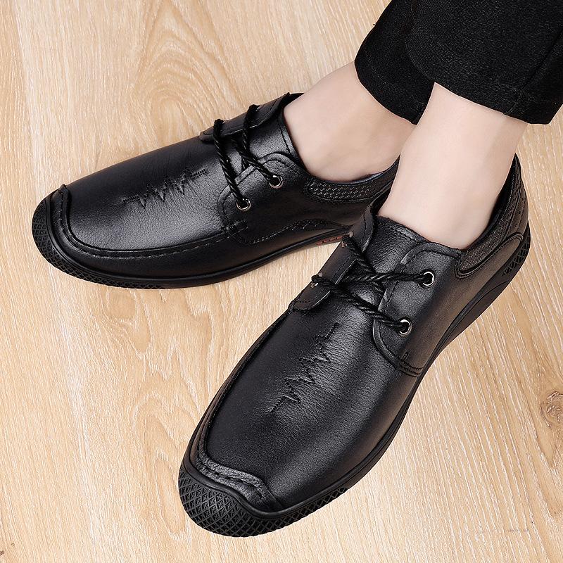 Men's Shoes Men's Lace-up Business Leather Shoes Men's First Layer Cowhide Trend Casual Shoes Foreign Trade Breathable Driving Shoes Men