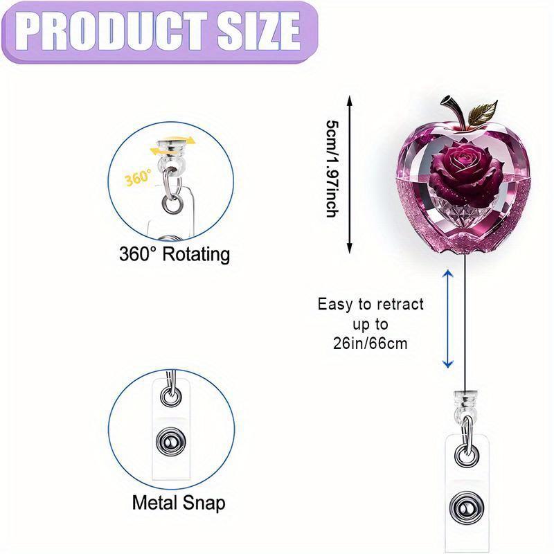 Elegant Flower Apple Badge Clip - 2D Acrylic ID Card Holder for Nurses, Teachers, and Office Staff.