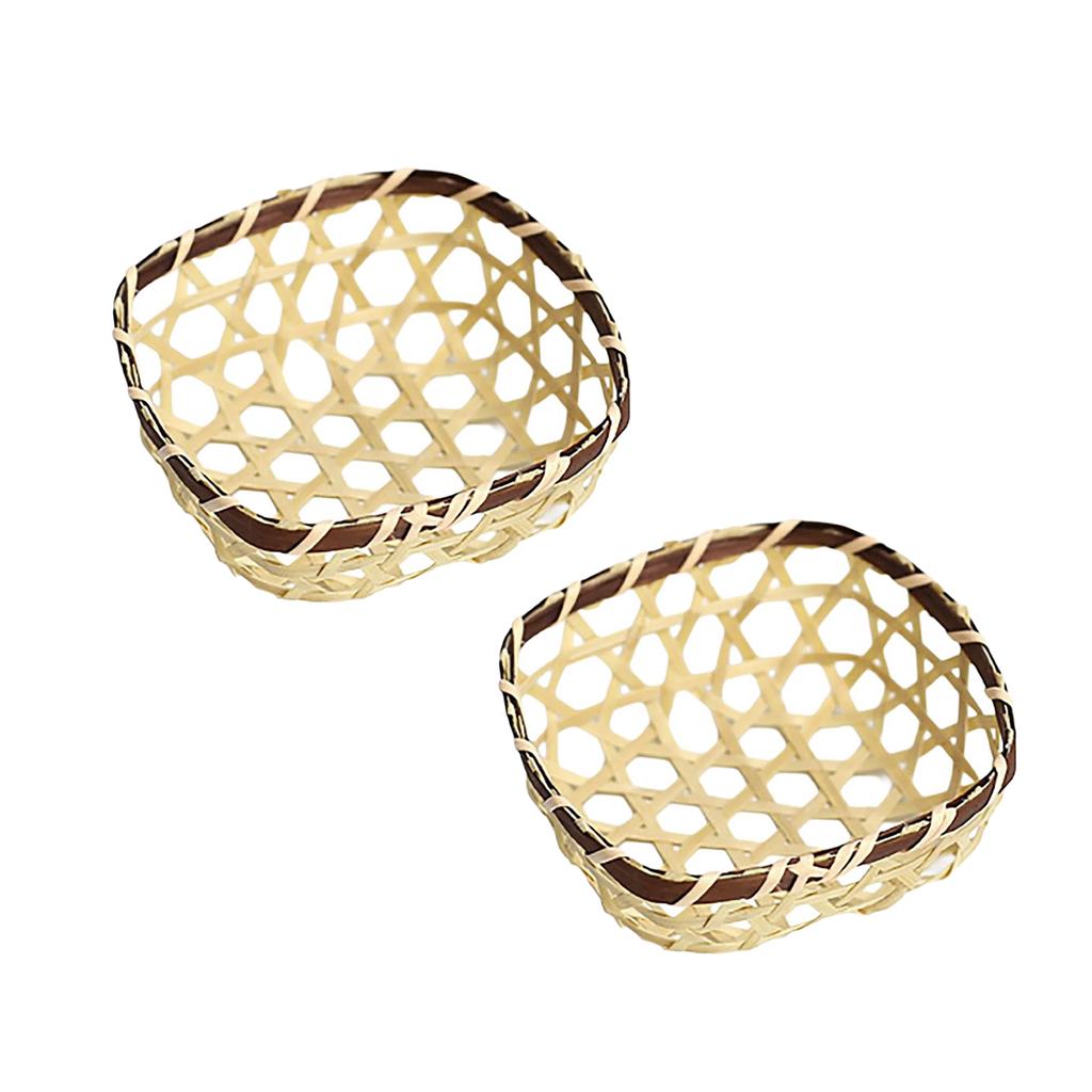 2 Stück Handgefertigte Bambus Servierkörbe für Dekorative Tischverwendung Snacks und Früchte Aufbewahrungstablett Dekokorb
