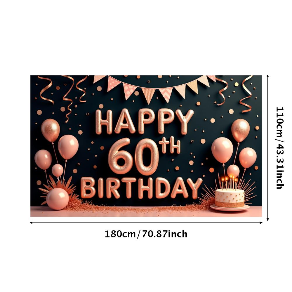 

60th Birthday Balloon Design Birthday Decoration Party Banner Golden Theme Milestone Birthday For Anniversary Adult Celebration