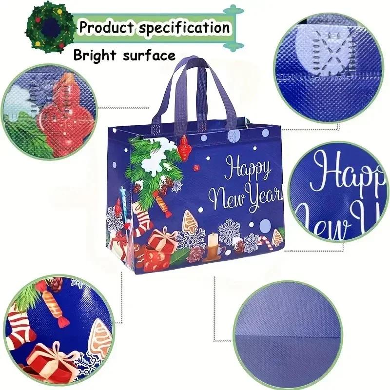 2025 New in Christmas Gift Bags Cartoon Cute Santa Elk Snowman Printing Non Woven Handbag Hot Pressing Wholesale Party Supplies