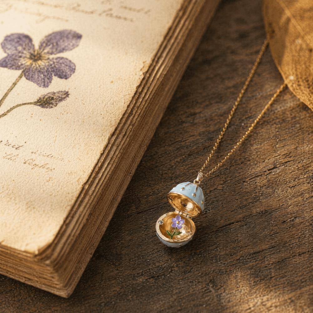 Round Egg-shaped Box Openable Flower Necklace Copper Pendant Jewelry Accessories Anniversary