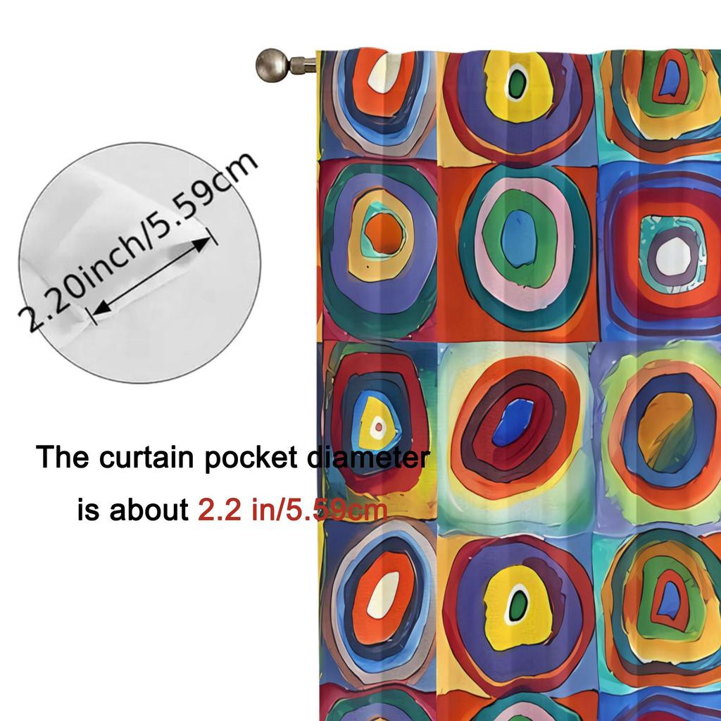 2 Panele 2 Szt. Zasłony Wassily Kandinsky Bauhaus - Nowoczesne Zasłony Okienne z Koncentrycznymi Kołami i Kwadratami - Bezprzewodowe