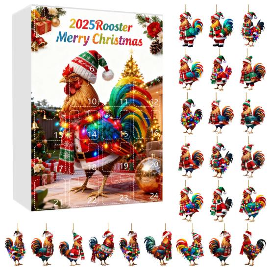 Christmas Chicken Advent Calendar 24-Day Countdown Box with Easy-Open Windows Multifunctional Holiday Decoration