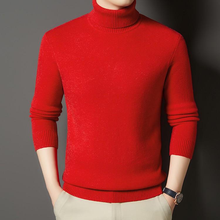 Men's Thick Wool High Neck Sweater - Autumn/Winter Solid Color Knitwear