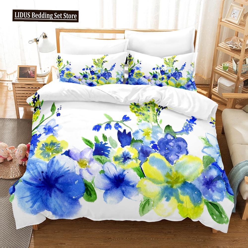 Flowers Bedding Set Colourful Flower Plant Duvet Cover Set King Queen Full Size For Kids Women Girls Polyester Comforter Cover