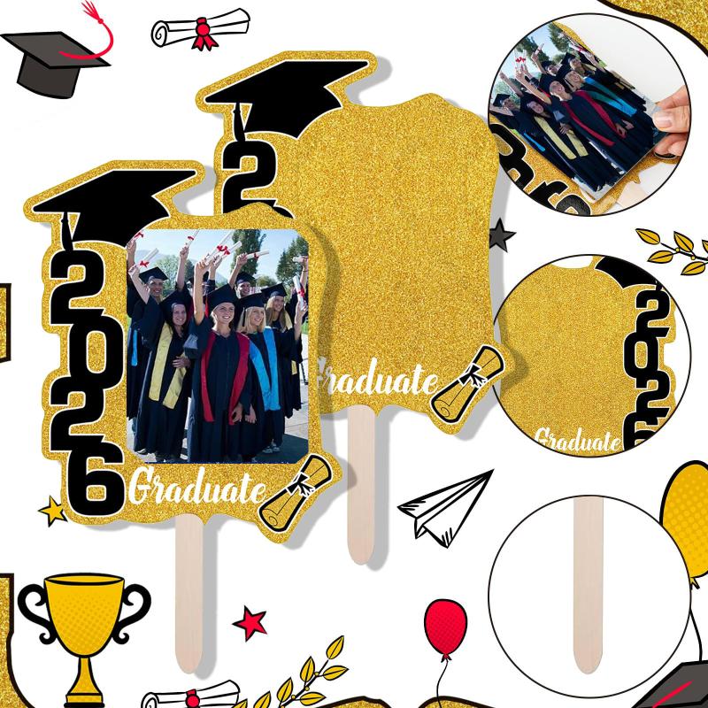 12Pcs Class Of 2026 Grad Photo Props Blank Diy Photo Frame Graduation Party Souvenirs Graduation Cutout Face Fans With Handle