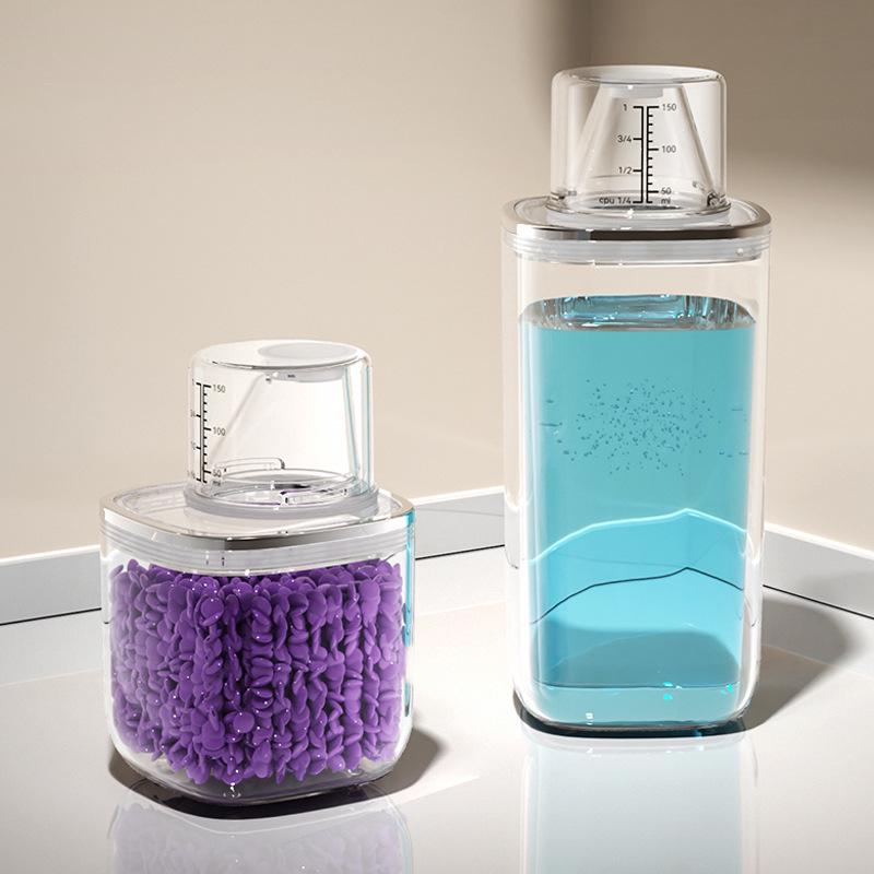 Transparent Storage Box & Jar Set: Sealed Washing Powder, Laundry Detergent, Disinfectant Bottle, Dish Soap Container with Scale.