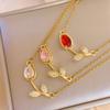 Fashion Elegant Colorful Crystal Tulip Flower Charm Bracelets for Women Girls Adjustable Copper Box Chain Accessory Jewelry Gift