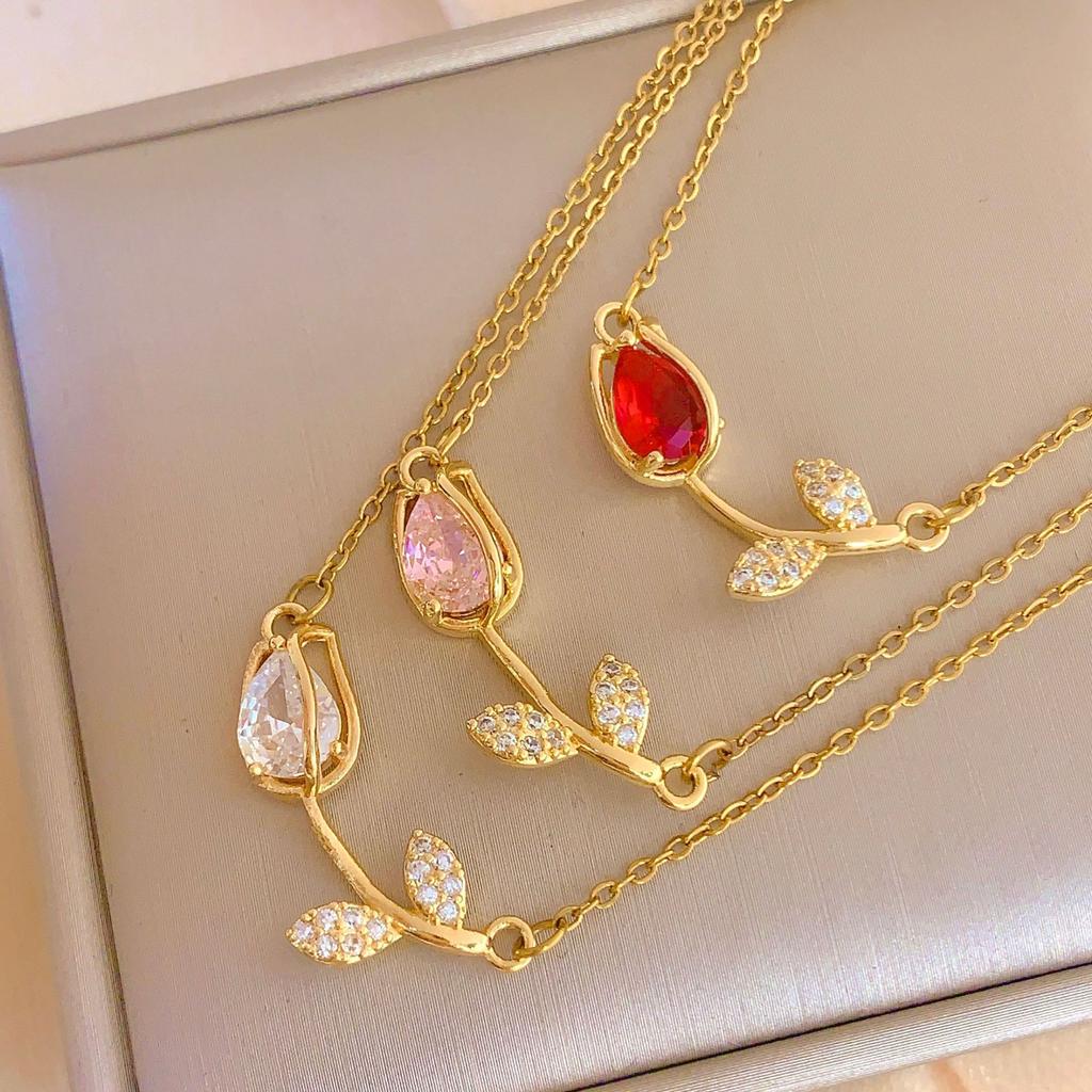 Fashion Elegant Colorful Crystal Tulip Flower Charm Bracelets for Women Girls Adjustable Copper Box Chain Accessory Jewelry Gift
