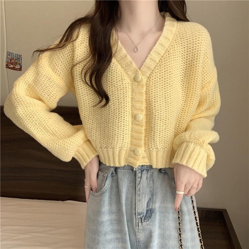 Women's Lazy Korean-Style Loose Short Slimming Autumn Winter Cardigan Sweater Coat Outerwear Long Sleeve Knit Top