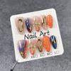 Almond Shape Press-On Nails With 3D Embossed Design Gradient Ombre Metallic Finish Handmade False
