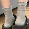 Calzini da donna a rete tinta unita a tubo medio estivi leggeri traspiranti alla moda con bordo ondulato stile balletto calzini casual