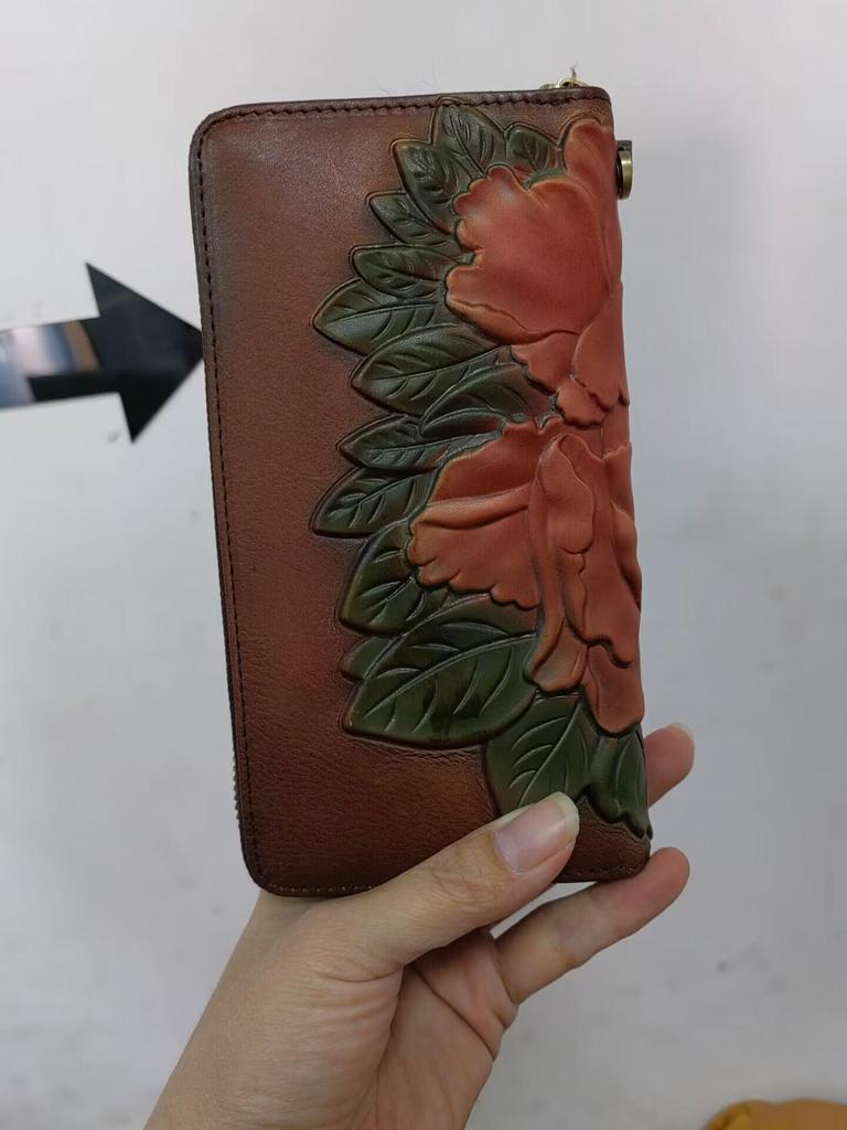 Vintage European & American Tree Design Leather Bag - Genuine Cowhide Zipper Handbag and Fashion Wallet.