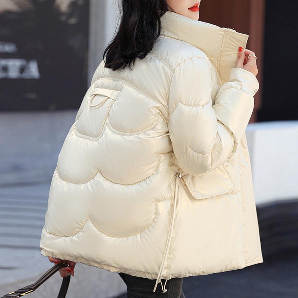 Damă, culoare solidă, guler în picioare, cu mânecă lungă, buzunar, haină caldă din bumbac Jachetă din bumbac