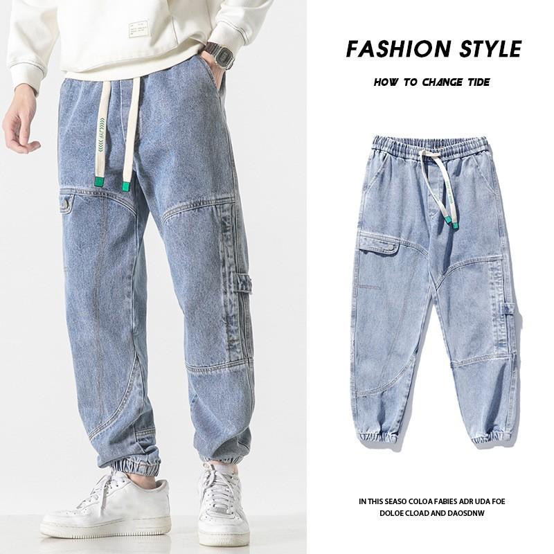 

S-8XL Loose Bundle Feet Men s Fashion Brand Nine-point Spring and Autumn Pants Jeans Plus Size 8XL синій