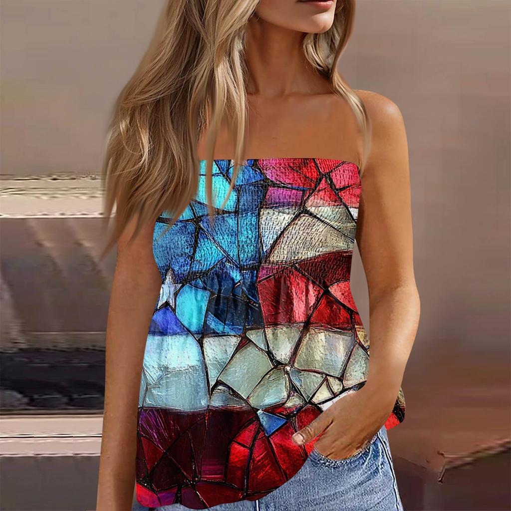 Summer Tube Tops For Women,Cute Sexy Off Shoulder Print Sleeveless T-Shirt