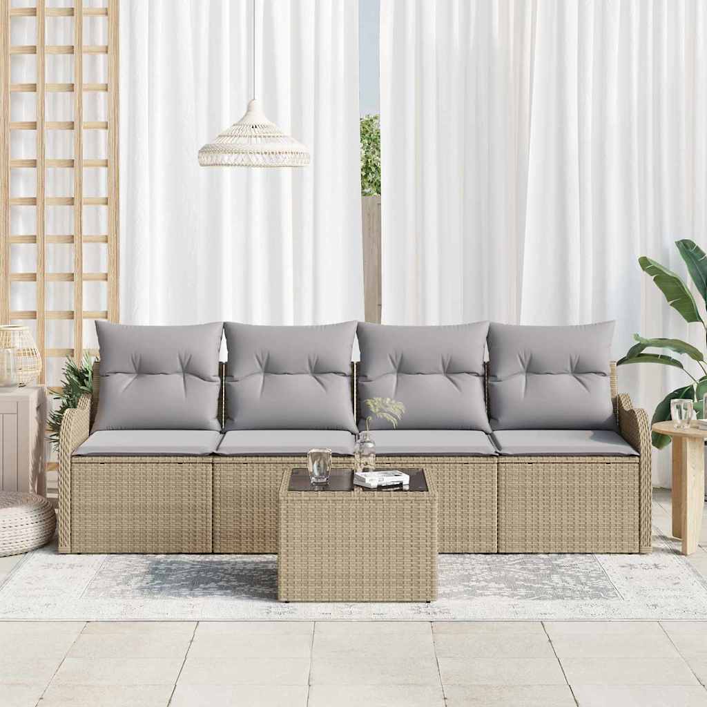 Garden Sofa Set Beige Poly Rattan
