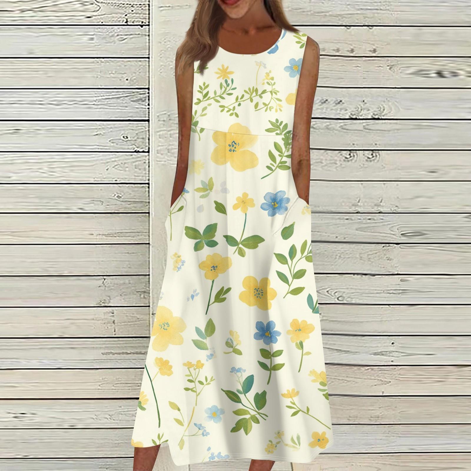 

Жен. Повседневные платья с принтом Круглый вырез Классический Классический На открытом воздухе Повседневные Без рукавов Свободные платья XXL бежевый