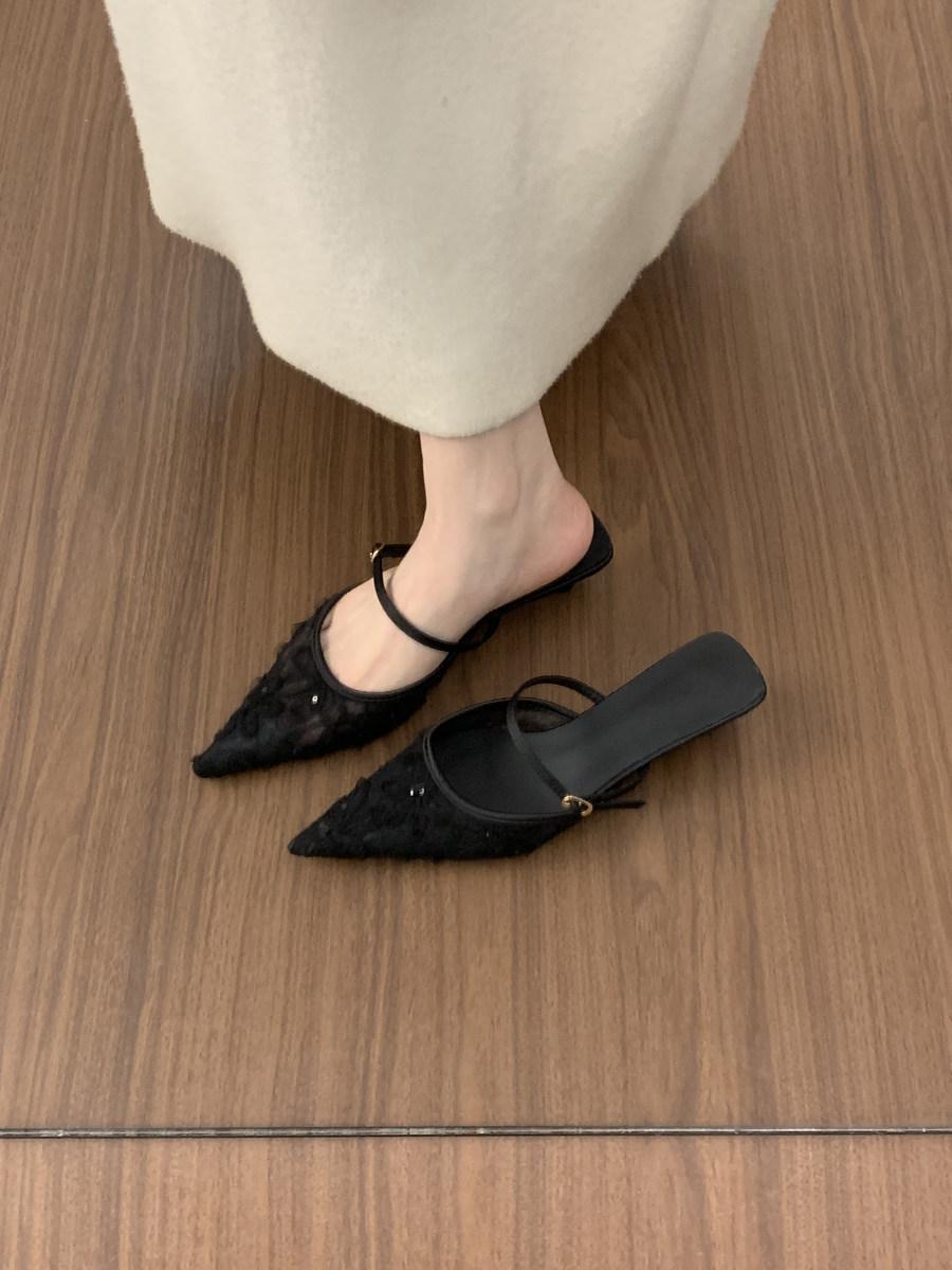 

First Encounter Season Design Sense Niche Baotou Half Slippers Women S Outer Wear Spring And Summer No And Lazy Muller Cool 39 чорний