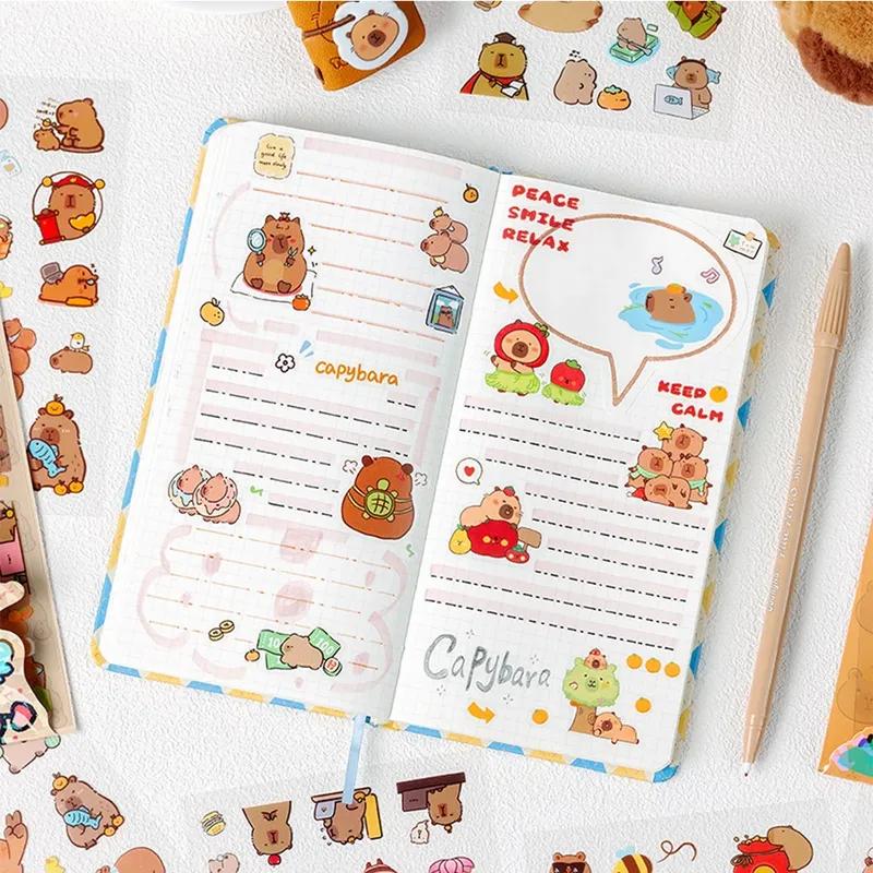 6Sheets/pack Transparent Cute Cartoon Capybara Stickers Kawaii Kids Decals Toys Waterproof DIY Diary Stationery School Supplies