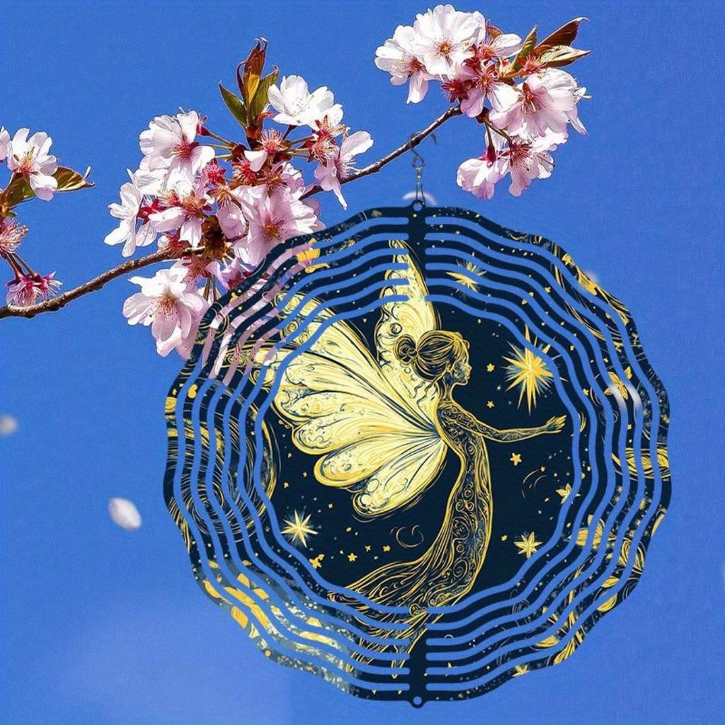 Kovový větrník s ručně malovaným designem víly, 360° otočný háček, venkovní zahradní dekorace pro Halloween, Vánoce, Den díkůvzdání, sváteční dárek