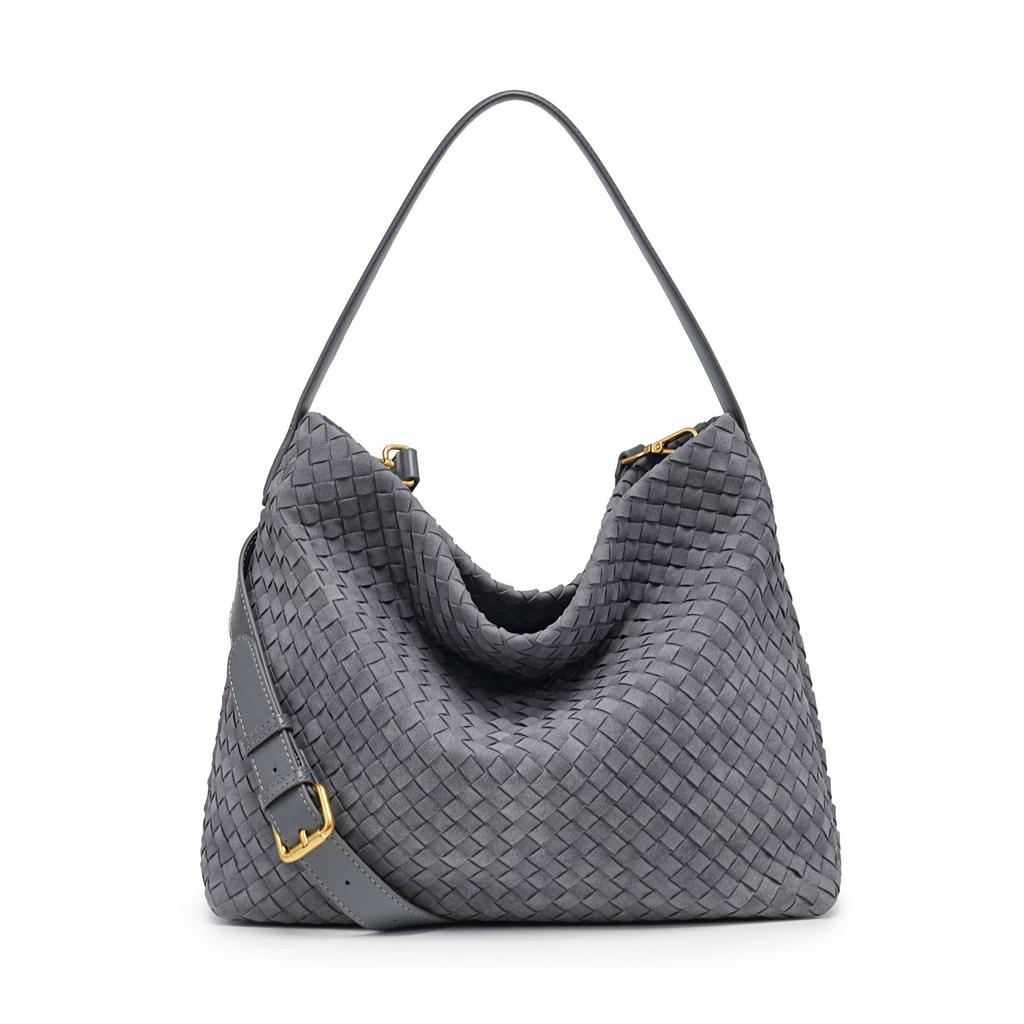 Cross-border explosive woven bag women's matte suede slack bucket bag large capacity single shoulder oblique span tote bag wholesale