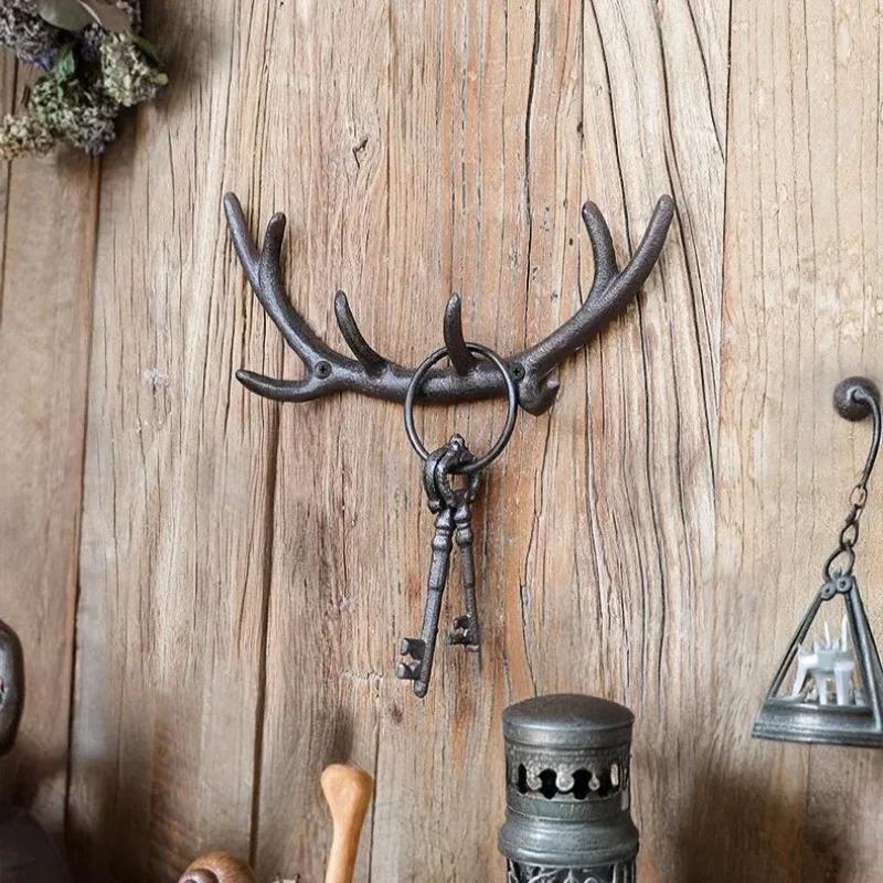 2pcs Cast Iron Retro Iron Art Antler Key Hook Store Bar Wall Decoration Home Courtyard Garden Creative Wall Hooks Holiday Gifts