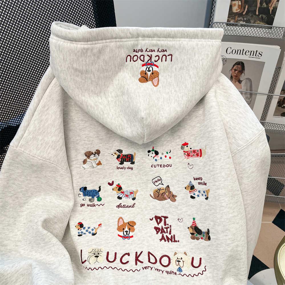 Hanorac Fleece cu Broderie Japoneză Dachshund pentru Femei - Colecția Primăvară/Toamnă/Iarnă 2025