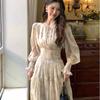 French-Style Floral Chiffon Dress For Women, Long Style, New Early Autumn Collection, Super Stylish, Waist-Cinching Long Dress
