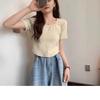 French Square Collar Curved Hem Short-sleeved T-shirt Women's Summer New Solid Color Slim-fitting Versatile Niche Top Tide