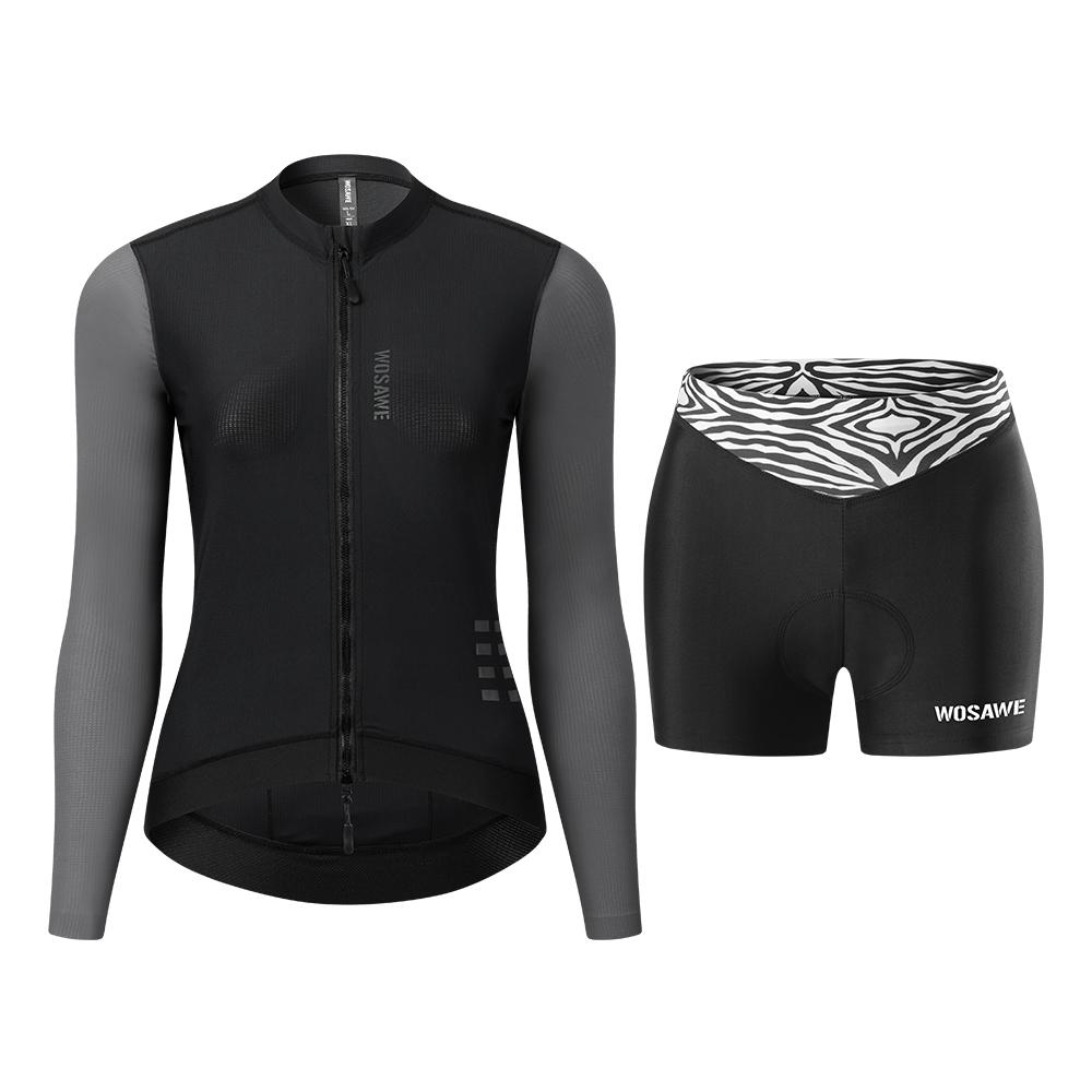 

WOSAWE Жіночий велосипедний одяг з довгим рукавом Велосипедна майка та довгі колготки 5D гелеві прокладки Велосипедний одяг XL сірий колір