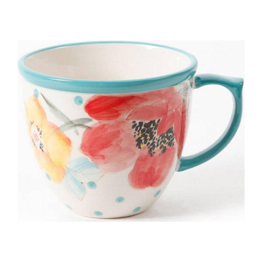 Vintage Bloom 4 Piece Stoneware Coffee Mug Set Dishwasher Microwave Safe Floral Pattern Coffee Cups Perfect Kitchen Entertaining