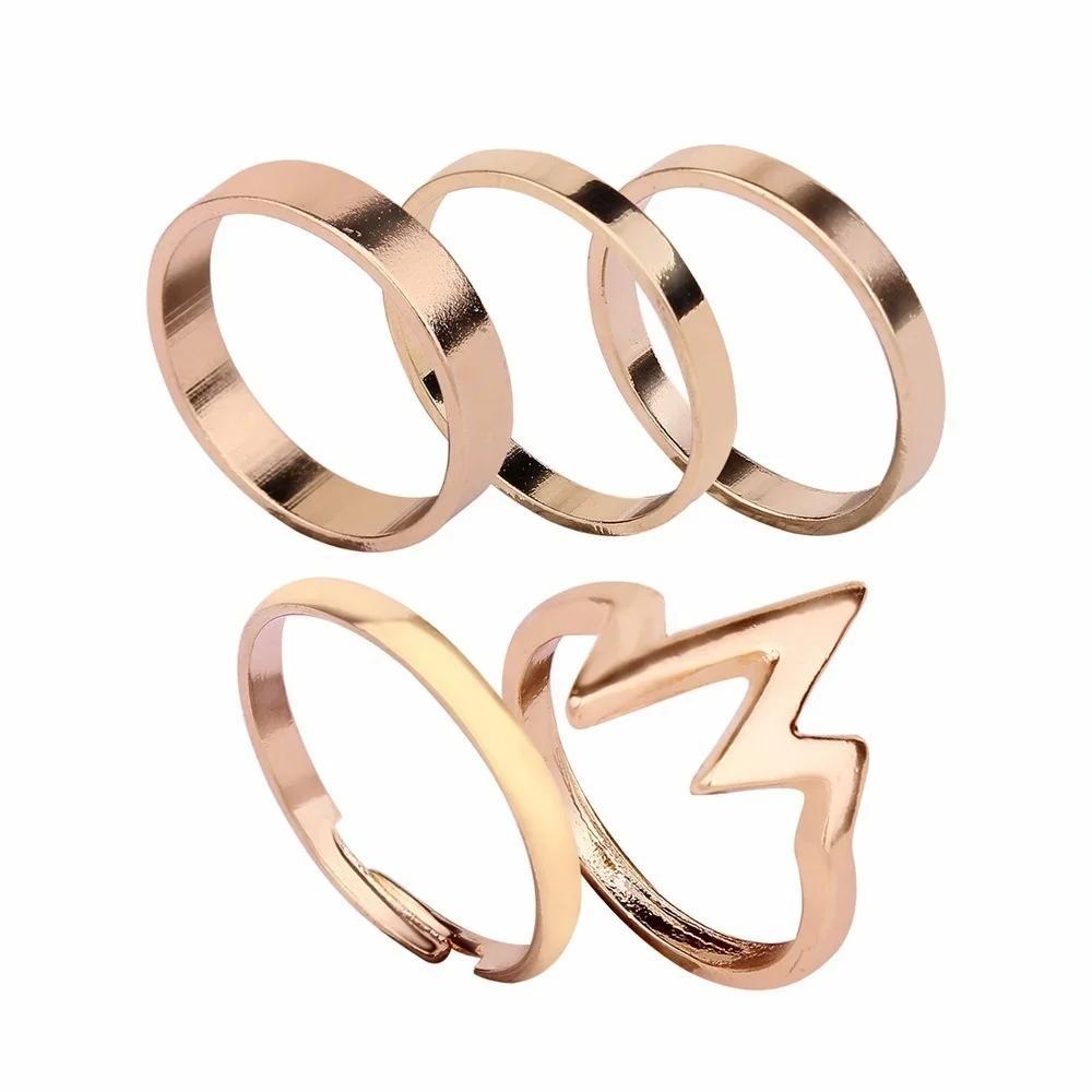 5 Stück/Set Neue Mode Trendiger Schmuck Blitzwellen Fingerring Set Geschenk für Frauen Mädchen Ringe für Frauen