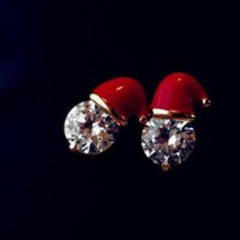 High Quality Santa Claus Hat Women Stud Earrings Christmas Gifts Christmas Jewelry Diamond Earrings