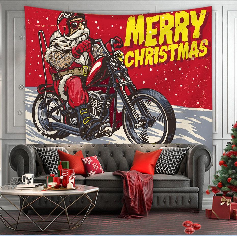 Christmas Tree Print Tapestry Wall Hanging Background Cloth Decor Red Santa Claus Polyester Tapestry Home Room Wall Decoration